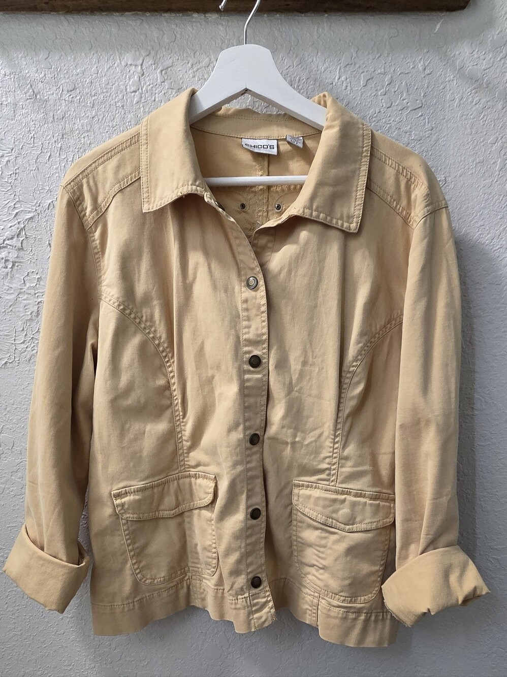 Chico's Light Yellow Women's Button-Front Jacket With Embroidered Back